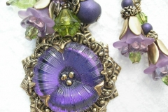 Purple Pansy Vintage Glass Button